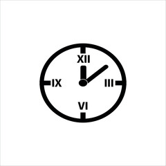 Simple black and white clock icon with Roman numerals.