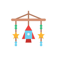 Childrens Mobile Toy With Rocket Ship Stars And Beads On Transparent Background