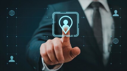Professional connects with people online using advanced digital technology for business solutions and networking today