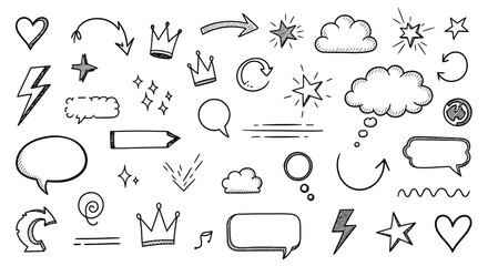 Hand Drawn Vibrant Artistic Elements Vector Illustration Set with a Sketchy and Organic Style