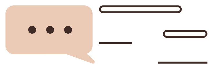 Beige chat bubble with three dots and simple text lines for conversation. Ideal for communication, messaging, online chat, feedback, ideas, brainstorming, social interaction. Simple flat metaphor
