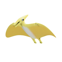Yellow Pterodactyl Dinosaur Toy Flying with Wings Spread Wide on Transparent Background © harimau