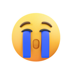 Crying Face Emoji With Blue Tears and Orange Skin on Transparent Background