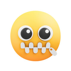 A yellow emoji with wide eyes and clenched teeth zipped shut indicating silence or secret keeping on a transparent background