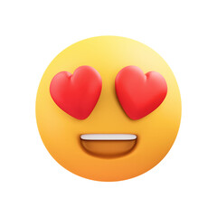 Smiling Yellow Face with Red Heart Eyes and Open Mouth Showing Teeth against a Transparent Background