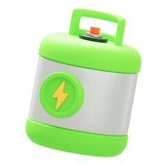 Stylized Green and Silver Energy Tank with Yellow Lightning Bolt Symbol on Transparent Background