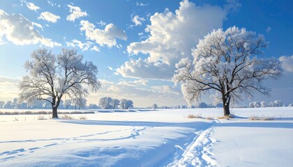 Winter Landscape with Snowy Trees.