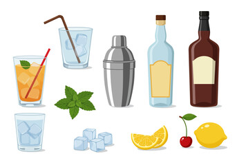 Refreshing Cocktail Ingredients Bar Essentials Illustration