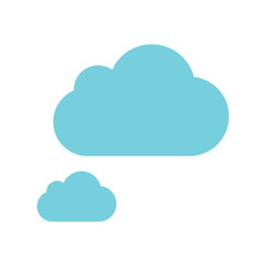 Two stylized blue clouds floating against a white background symbolizing weather and technology concepts