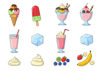 Delicious Treats Cartoon Collection of Summer Desserts and Refreshments