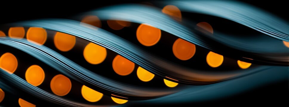 Spiral of orange and blue dots. The blue dots are in the middle of the spiral