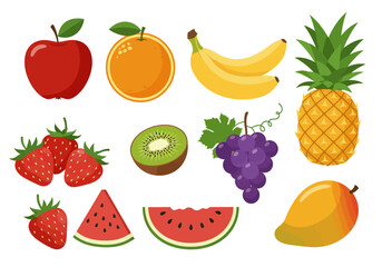 Variety of Fruits Apple, Orange, Banana, Pineapple and More