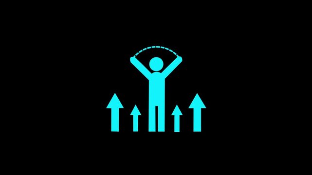 Glowing of a human figure lifting arms with upward arrows symbolizing growth, progress, motivation, self-improvement, success, and achievement. Perfect for business, personal development, fitness, and