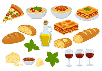 Italian Culinary Delights Pasta, Pizza, Cheese, Wine and Bread
