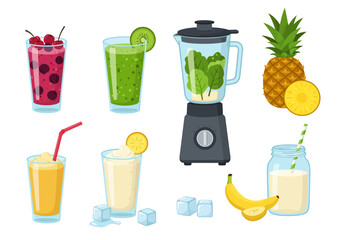 Vibrant Assortment of Freshly Blended Smoothies and Ingredients