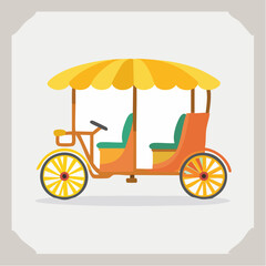 Illustration of a retro-style vehicle featuring a sunny canopy and comfortable seating in a flat design