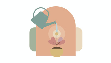 Watering can nurtures a potted plant symbolizing growth investment and sustainability