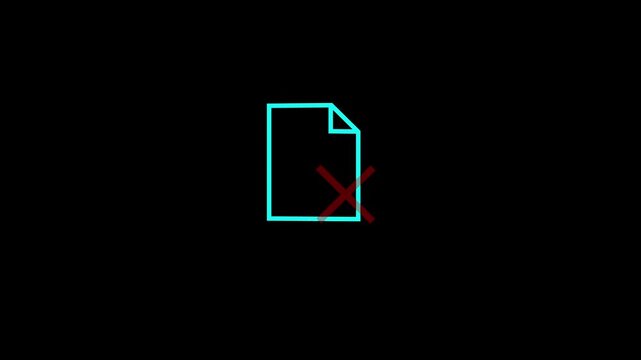 icon of a document file with a red &ldquo;X&rdquo; mark on a black background. Symbol representing file error, deleted document, missing file, data loss, or access denied. Modern digital design for warning, alert