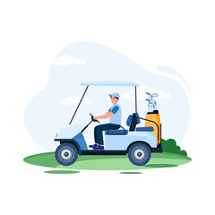 Golf cart vehicle driving vector illustration isolated