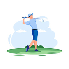a golf player hitting the ball with his club. Vector illustration.
