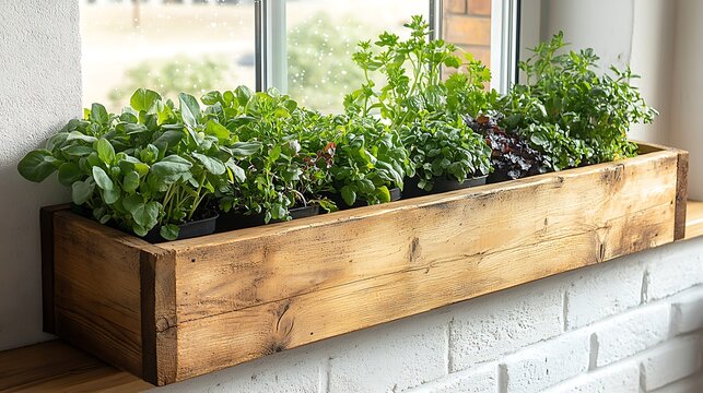 Herbs windowsill Indoor garden.