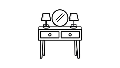 Elegant Dressing Table with Mirror and Lamps.