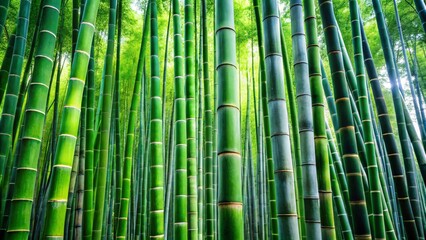 Fototapeta premium A dense grove of lush bamboo stalks creates a verdant, natural pattern.