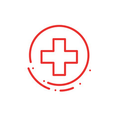Fototapeta premium Red medical cross in a circle with dotted line, health symbol.