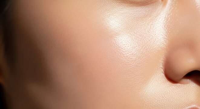 Extreme Close-Up of a Persons Cheek and Nose with Soft, Warm Lighting.