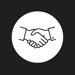 Fototapeta premium Illustration of a handshake in white circle on black background.