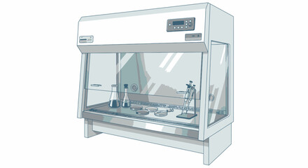 Concept of scientific research and innovation with a sterile biosafety cabinet for microbiology experiments in a modern laboratory