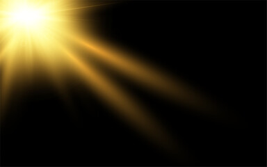 Vector realistic light on isolated transparent background. Light with glare png. Dawn, sunset, sun png. Flash of light, light effect.