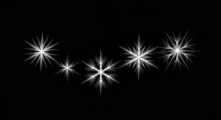Fototapeta premium Sparkling Snowflake Array - White Geometric Winter Icons on Black Background.