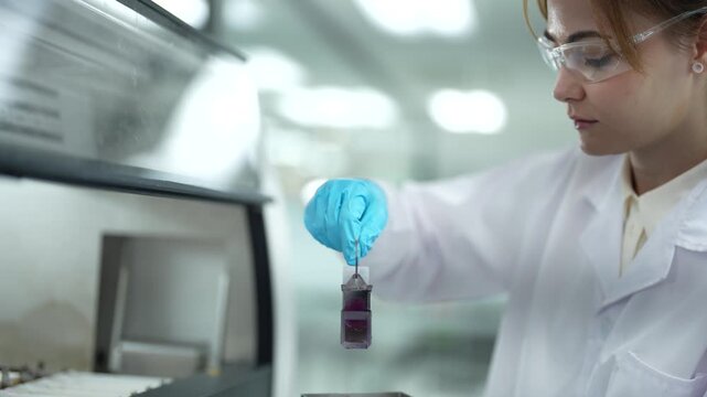 Lab technician processing tissue biopsy slides for AI-driven digital pathology analysis in smart lab, optimizing high-throughput cancer screening workflow.