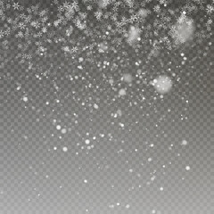 Christmas snowflakes on a transparent background. Snow flakes, snow background. Heavy snowfall, snowflakes in different shapes and forms.