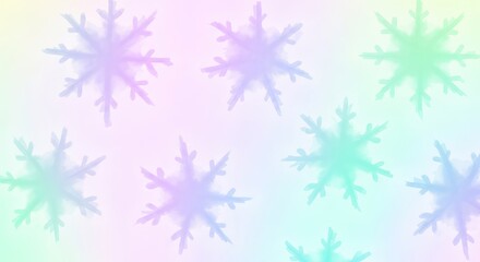 Ethereal Pastel Snowflakes on a Soft Gradient Background, Delicate Winter Abstract.