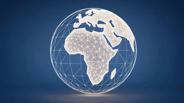 Glowing polygonal planet earth rotating on blue background