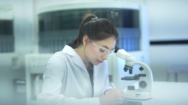 A medical technologist in a hospital laboratory examines a patient's biological sample under a microscope, carefully documenting the cellular morphology for a precise clinical diagnosis.