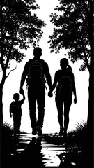 Family Hiking Adventure Silhouette.