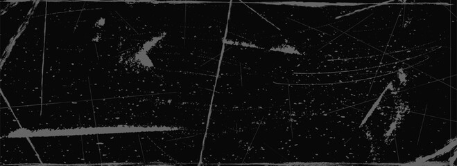 Weathered scratched texture background. Black grunge distressed scratch overlay. Old gritty grainy backdrop. Rough worn surface wallpaper. Dirty dry stone wall concept. Vector texure surface cover