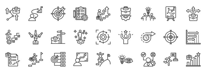 Career planning icon set outline style collection for individual growth.