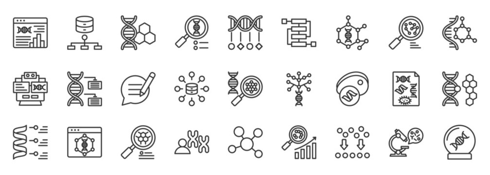 Bioinformatics icon set collection for biotechnology and bioengineering science