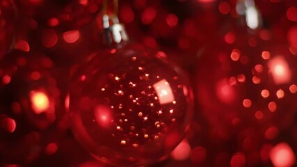 A fun and vibrant close-up of a red disco ball Christmas ornament spinning and reflecting light with a warm bokeh background perfect for modern holiday parties and festive events - Powered by Adobe