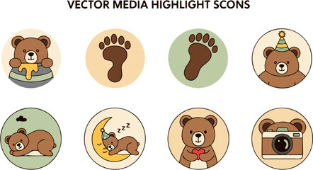 Obraz premium Bear Themed Social Media Highlight Cover Icons Set