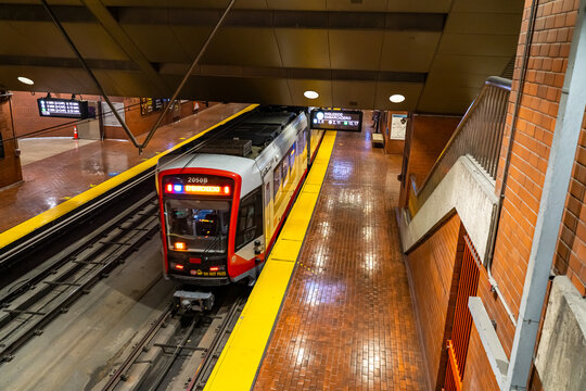 Underground MUNI Metro Train Arriving in San Francisco Station