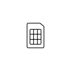 SIM card icon in simple outline style. Mobile chip graphic representing network, identity, and communication access. Vector element for smartphone, cellular connection, and digital data concept