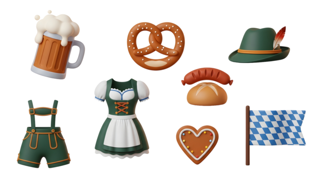 Oktoberfest Celebration Elements Collection Isolated Against Black Background
