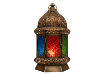Ornate Lantern With Blue Red And Green Stained Glass Panels On Transparent Background
