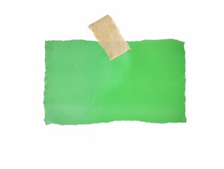 Blank green note paper isolated on white background. Copy space	