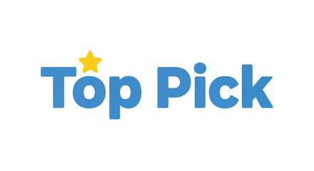 Blue Top Pick text with a yellow star indicating premier choice or selected item suggestion 75 characters